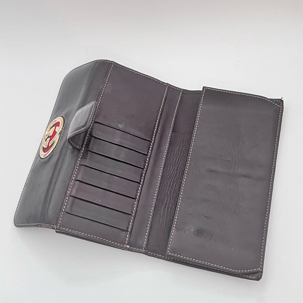 Authentic Gucci Interlocking Gg Brown Leather Lon… - image 7